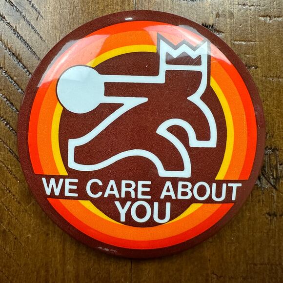 Vintage 70's 80's Bowling "We Care About You"  Pinback Button - Picture 1 of 2